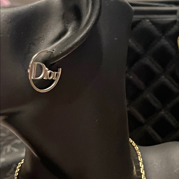 Shiny Silver Logo Hoop Earrings - Picture 4 of 5